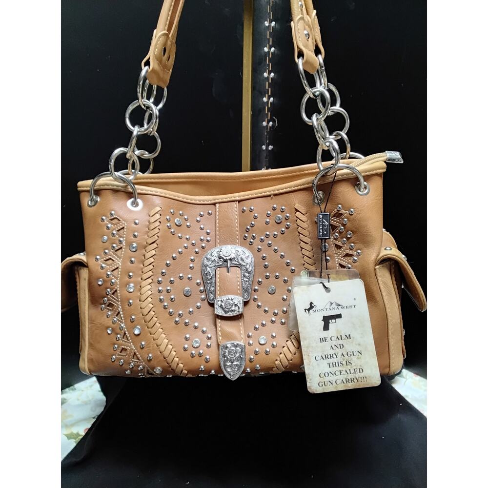 Montana West Concealed Carry Gun Western LEATHER PURSE New with Tags Tan - Picture 2 of 8